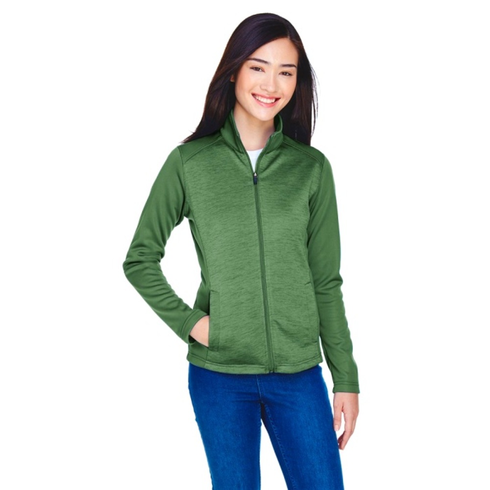 Women’s Colorblock Melange Performance Full Zip Fleece Jacket-Forest Green